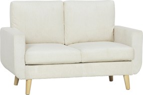 HOMCOM Sofá 2 lugares em veludo cotelê, sofá de sala moderno 134 cm, assento estofado, almofada com molas, creme | Aosom Portugal