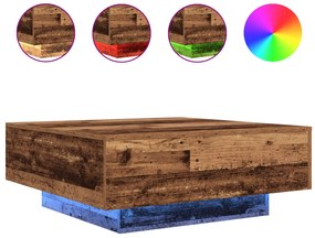 Mesa de Centro vidaXL com Luzes LED Madeira Antiga 80x80x31 cm
