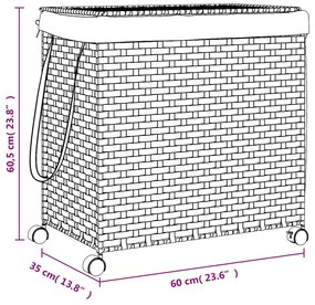 Cesto para roupa suja com rodas 60x35x60,5 cm vime branco