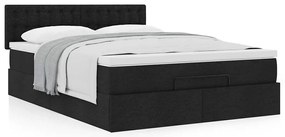 Cama otomana com colchão 140x190 cm tecido preto