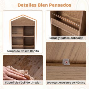 Estante infantil de madeira com 64 x 30 x 116 cm, em forma de casinha para bonecas, com compartimentos, para quarto de bebé, Castanha