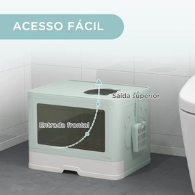 Caixa de Areia para Gatos Amovível com Pá Escova 2 Portas Entrada Principal e Saída Superior 48,5x38x36,5 cm Verde Claro