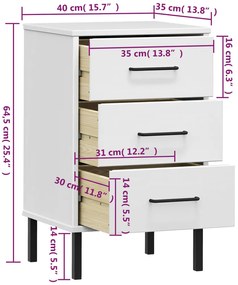 Mesa cabeceira c/ pernas de metal OSLO pinho maciço branco