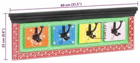 Cabideiro Montado na Parede com 4 Ganchos 80x25x2 cm Madeira Sólida de