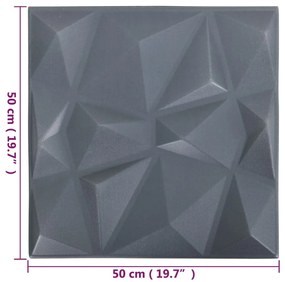 Painéis de parede 3D 24 pcs 50x50 cm 6 m² cinza diamante