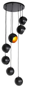 Candeeiro suspenso preto com interior dourado 7 luzes - Crooked Cluster Moderno