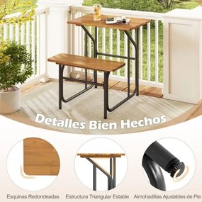 Conjunto de mesa e banco de jardim Lado Único Madeira Acacia Pernas de metal Preto e natural