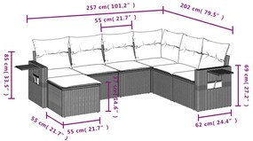 7 pcs conjunto sofás p/ jardim c/ almofadões vime PE cinzento