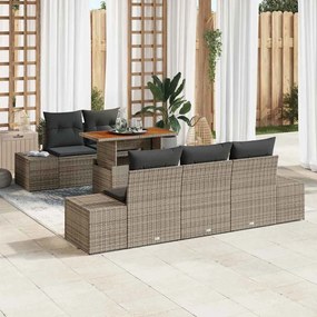 vidaXL Conjunto de Jantar de 6 Peças com Almofadas Cinza Rattan PE Acácia