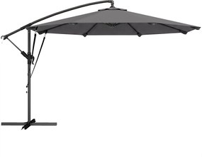 Outsunny Chapéu de Sol Excêntrico Ø300 cm com Base Cruzada Manivela Capa Protetora e Cordas de Vento Cinza Escuro | Aosom Portugal
