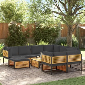 10 pcs conjunto de sofás de jardim com almofadões acácia maciça