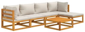 6pcs conjunto lounge de jardim madeira c/almofadões cinza-claro