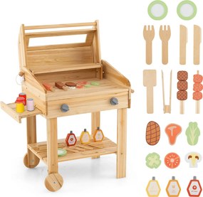 Churrasqueira de madeira para crianças 53 x 36 x 63 cm para fingir cozinhar alimentos com acessórios para churrasco Natural