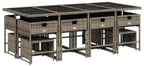 13 pcs conjunto jantar p/ jardim c/ almofadões vime PE cinzento