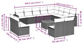 13 pcs conjunto de sofás de jardim com almofadões vime PE preto
