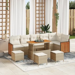 Conjunto de sofá de jardim vidaXL de 10 peças com almofadas bege vime de polietileno madeira de acácia