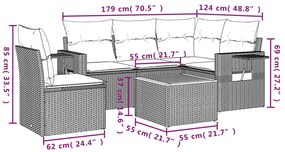6 pcs conjunto de sofás p/ jardim com almofadões vime PE bege
