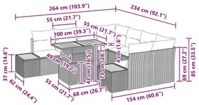 Conjunto de Jantar de Jardim de 9 Peças com Almofadas da em Rattan Pre