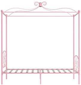 Estrutura de cama com dossel 100x200 cm metal cor-de-rosa