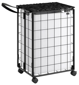 SONGMICS Cesto de roupa dobrável com rodas 90L Cesto de roupa com tampa Saco de roupa removível 46 x 33 x 65 cm Tinta preta/Branco nuvem LCB290B12