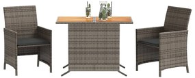 3 pcs conjunto bistrô com almofadões vime PE cinza