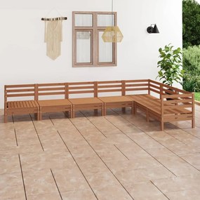 7 pcs conjunto lounge de jardim pinho maciço castanho mel