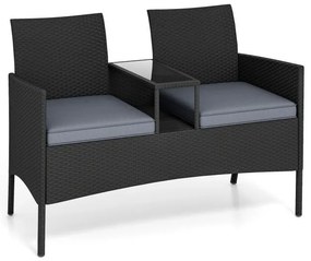 Sofá de pátio com mesa embutida, almofadas macias e tampo de vidro temperado - branco