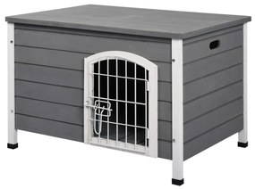 PawHut Casa para Cães de Madeira Gaiola para Animais de Estimação com Porta de Arame com Fechadura e Alças Ocas Laterais para Interior e Exterior 80x55x53,5cm Cinza