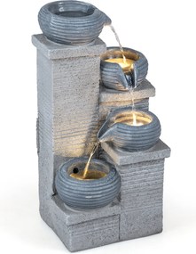 Fonte de Cascata de 4 Níveis, 28 x 22 x 58 cm, com Luz LED, Cinzento