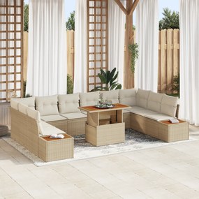 Conjunto de Sofá de Jardim vidaXL de 11 peças com Almofadas Bege Ratta