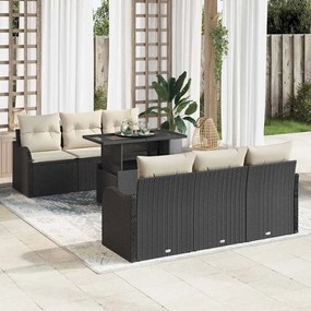 Conjunto de Sofá de Jardim vidaXL 7 Peças com Almofadas Preto Polirattan