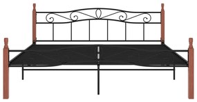 Estrutura de cama 200x200cm metal/madeira carvalho maciça preto