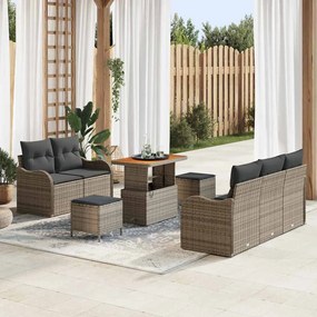 Conjunto de Sofá de Jardim em 8 Peças com Almofadas Cinza em Vime e Acácia