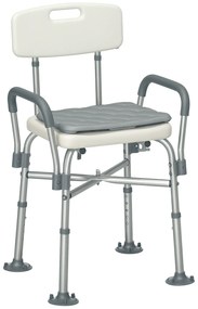 HOMCOM Cadeira de Duche para Idosos com Encosto Apoios de Braço Altura Ajustável Almofada Acolchoada Removível Carga 136 kg para Idosos e Pessoas com Deficiência 53,5x52x80-90 cm Branco