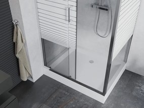 Mexen Apia cabine de duche deslizante 100 x 80 cm, faixas brancas, cromado + base de duche Rio - 840-100-080-01-20-4510