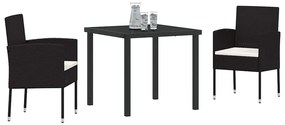 Conjunto de Jantar de Jardim de 3 Peças com Almofadas - Preto Polyratt