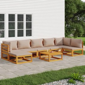 vidaXL 8pcs conj. lounge jardim madeira c/almofadões cinza-acastanhado
