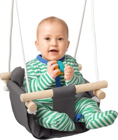 AIYAPLAY Baloiço para Bebés de 9-36 Meses com Cordas Ajustáveis e Assento Acolchoado 40x40x110-180 cm Cinza Escuro | Aosom Portugal