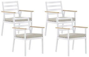 Conjunto de 4 cadeiras de jardim brancas com almofadas creme CAVOLI Beliani