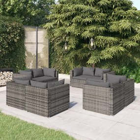vidaXL 8 pcs conjunto lounge de jardim c/ almofadões vime PE cinzento