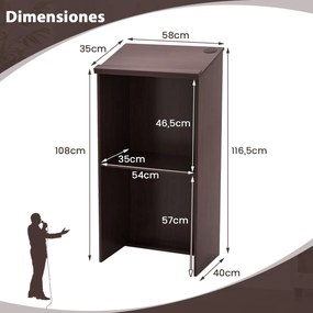 Suporte para pódio 58 x 40 x 116,5 cm com prateleira e orifícios para cabos Castanho