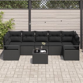 Conjunto de Sofá de Jardim vidaXL de 8 Peças com Almofadas Preto Ratta