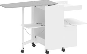 HOMCOM Móvel de engomar, tábua de engomar dobrável com rodas, portas por pressão, dobradiças com fecho suave, branco | Aosom Portugal