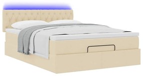 Cama Otomana com Colchão &amp; LEDs Creme 140x200 cm Tecido