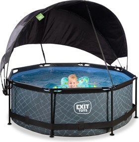 Piscina redonda Stone ø244x76cm com bomba de filtragem e cobertura - Cinzenta