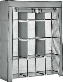 HOMCOM Roupeiro Tecido Dobrável 8 Prateleiras 2 Barras Pendurar Organização Quarto Prático Funcional 125x43x1625cm Cinza Claro | Aosom Portugal