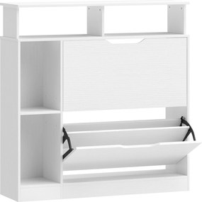 HOMCOM Sapateira, armário de sapatos, 2 gavetas basculantes, compartimentos abertos e prateleira ajustável, branco | Aosom Portugal