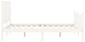 Estrutura de cama com cabeceira 140x190cm madeira maciça branco