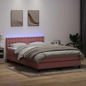 vidaXL Cama box spring c/ colchão e LED 160x220 cm veludo rosa