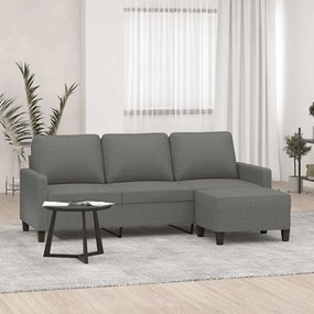 vidaXL Sofá de 3 lugares com apoio de pés 180 cm tecido cinza-escuro
